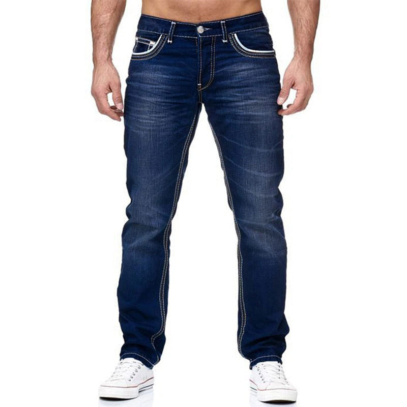 Herrjeans med hög elasticitet och dubbla sömmar