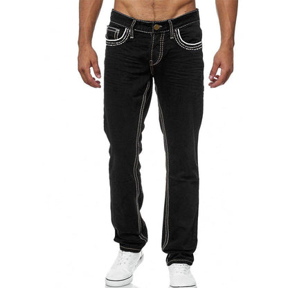 Herrjeans med hög elasticitet och dubbla sömmar