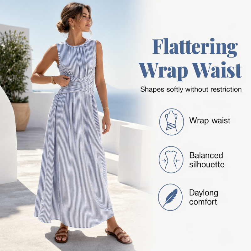 ⏳50% RABATT!!⏰ Casual Randig Maxiklänning Utan Ärmar för Dam 🎀👗