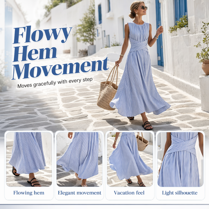 ⏳50% RABATT!!⏰ Casual Randig Maxiklänning Utan Ärmar för Dam 🎀👗
