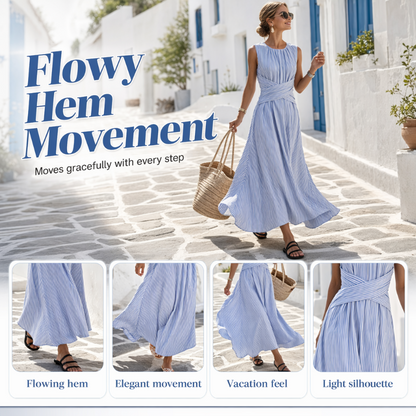 ⏳50% RABATT!!⏰ Casual Randig Maxiklänning Utan Ärmar för Dam 🎀👗