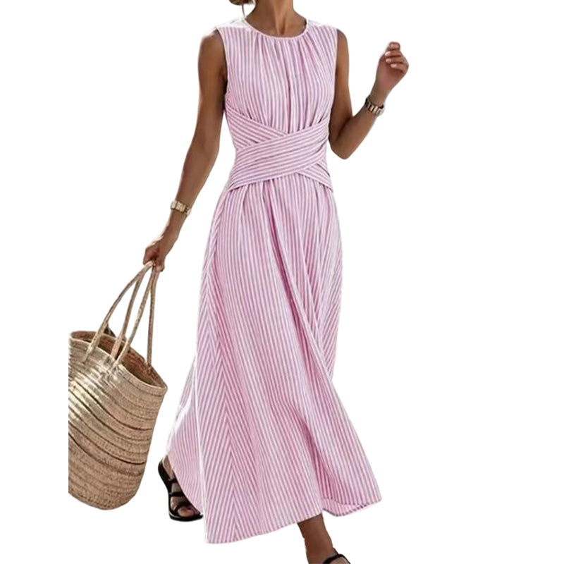 ⏳50% RABATT!!⏰ Casual Randig Maxiklänning Utan Ärmar för Dam 🎀👗