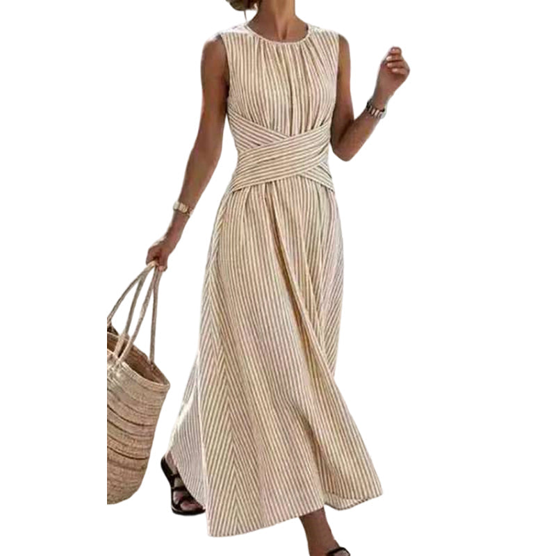 ⏳50% RABATT!!⏰ Casual Randig Maxiklänning Utan Ärmar för Dam 🎀👗
