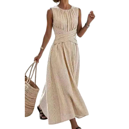 ⏳50% RABATT!!⏰ Casual Randig Maxiklänning Utan Ärmar för Dam 🎀👗