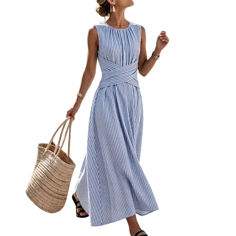 ⏳50% RABATT!!⏰ Casual Randig Maxiklänning Utan Ärmar för Dam 🎀👗