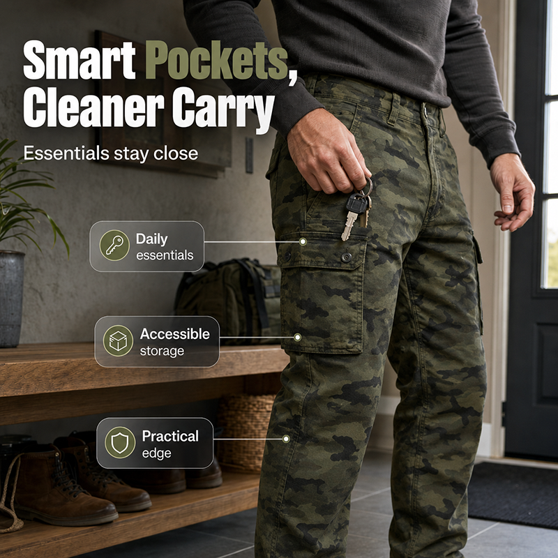 👖 Robust vardagsnytta | Herrars cargo-byxor med raka ben och smarta fickor