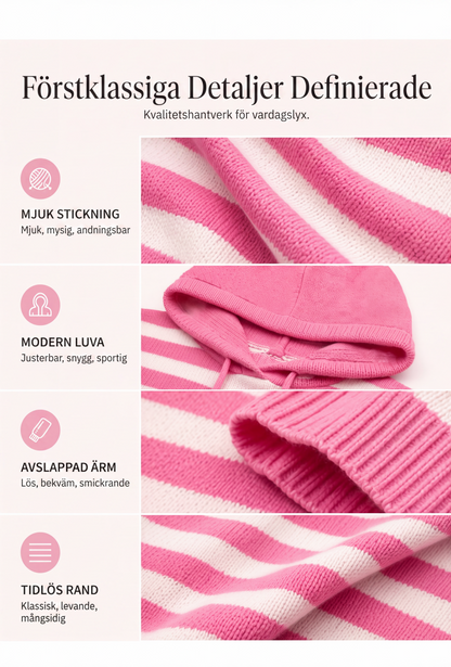 Damernas avslappnad randig pikéhuvtröja