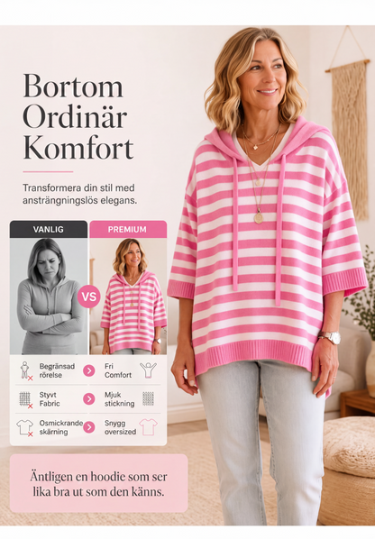 Damernas avslappnad randig pikéhuvtröja