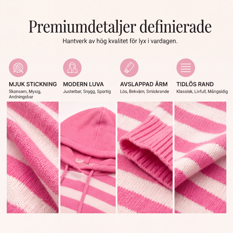 Damernas avslappnad randig pikéhuvtröja