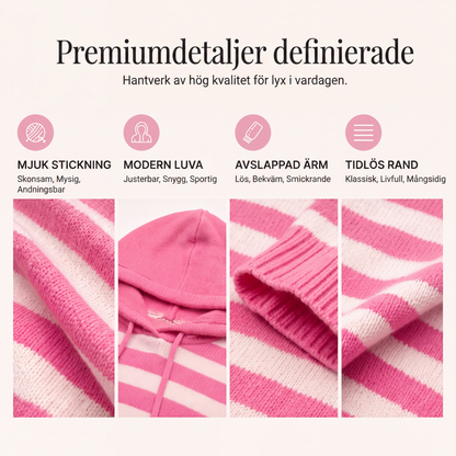 Damernas avslappnad randig pikéhuvtröja