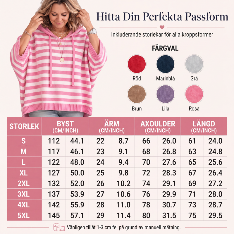 Damernas avslappnad randig pikéhuvtröja