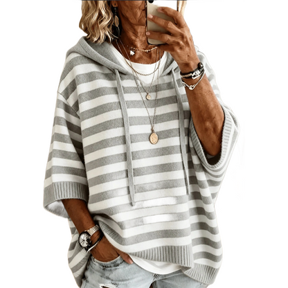 Damernas avslappnad randig pikéhuvtröja