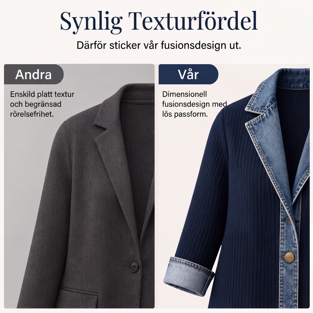 Damens elegant ribbstickad kappa med jeansdetaljer