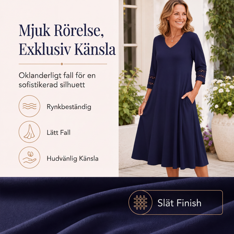 Kvinnlig ledig V-ringad midiklänning