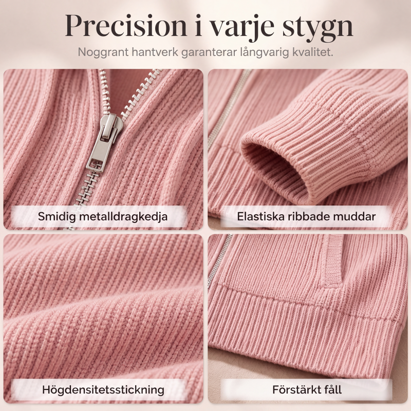 Kvinnors huvad stickad kortärmtröja med dragkedja