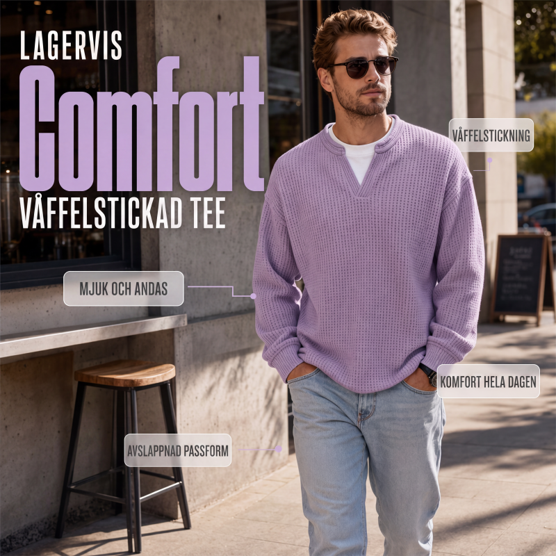 👕Skiktad komfort vaffel-T-shirt
