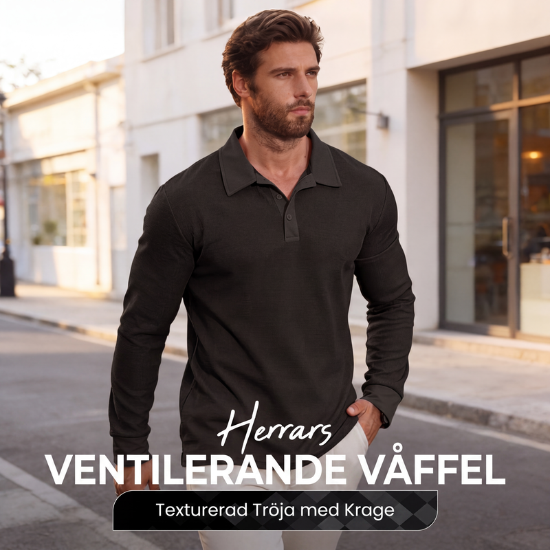 Andningsaktiv pikétröja för män med våffeltextur