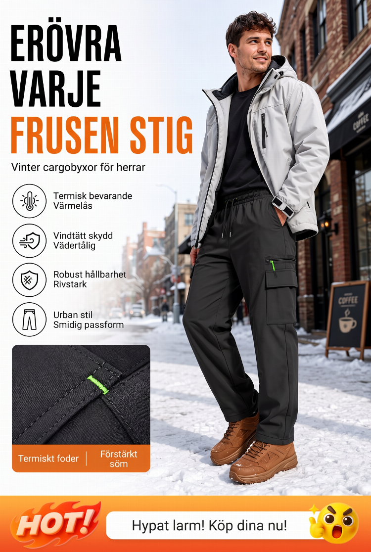 Vinterbyxor Herr – Vindtäta Termobyxor med Värmande Foder för Outdoor och Kalla Dagar