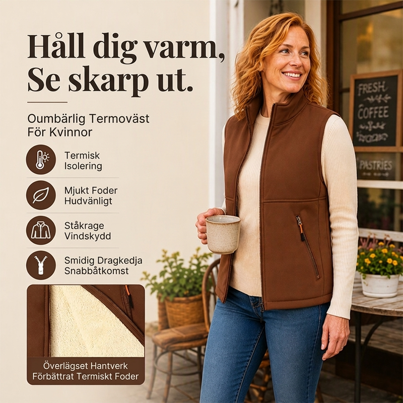 Varmt vinterväst med stående krage för kvinnor