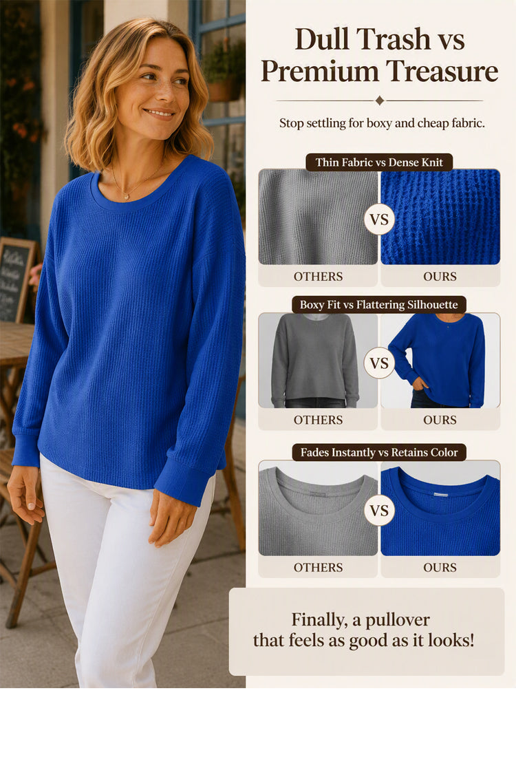 💖Nyhet-50% RABATT💖Damernas våffelstickade Loose‑Fit-sweatshirt