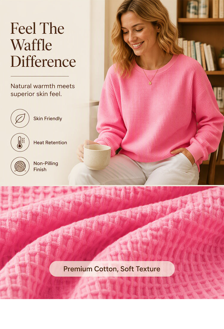 💖Nyhet-50% RABATT💖Damernas våffelstickade Loose‑Fit-sweatshirt