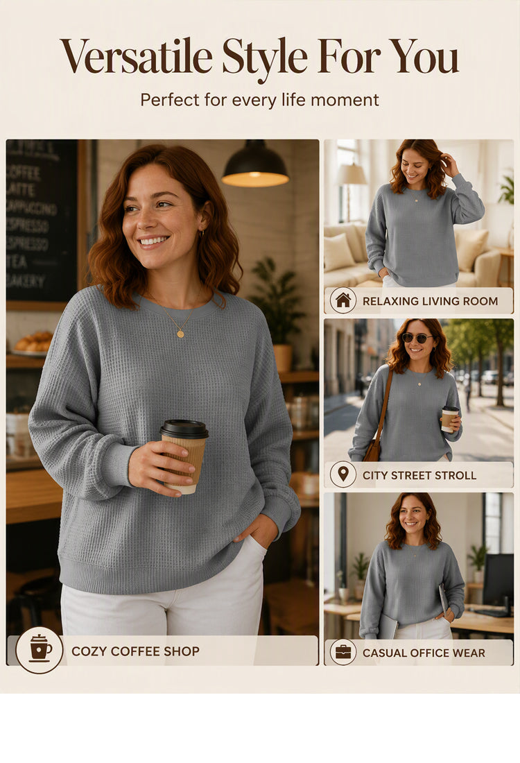 💖Nyhet-50% RABATT💖Damernas våffelstickade Loose‑Fit-sweatshirt