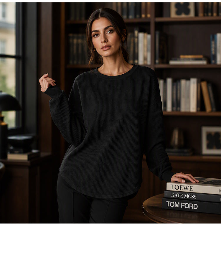 💖Nyhet-50% RABATT💖Damernas våffelstickade Loose‑Fit-sweatshirt
