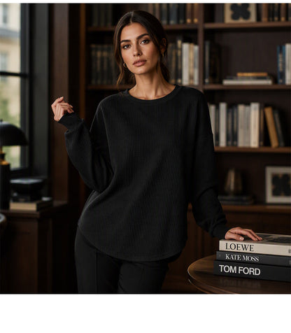 💖Nyhet-50% RABATT💖Damernas våffelstickade Loose‑Fit-sweatshirt