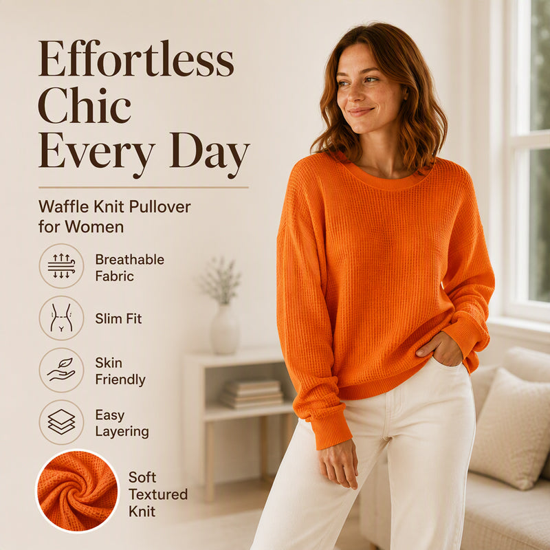 💖Nyhet-50% RABATT💖Damernas våffelstickade Loose‑Fit-sweatshirt