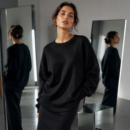 💖Nyhet-50% RABATT💖Damernas våffelstickade Loose‑Fit-sweatshirt