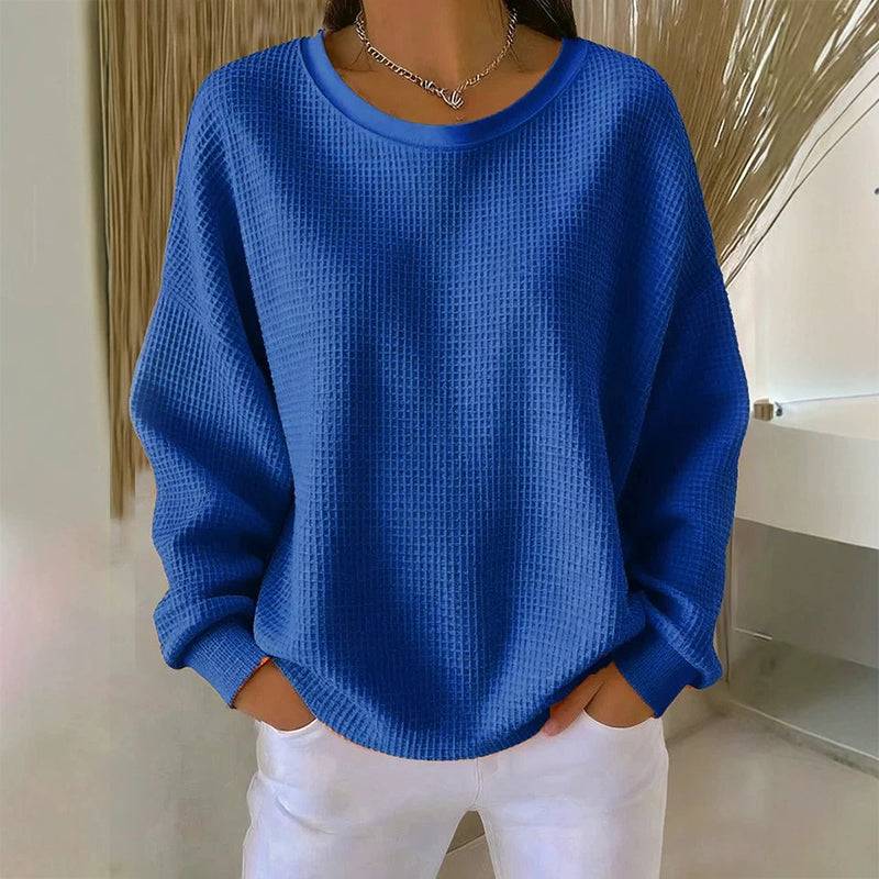 💖Nyhet-50% RABATT💖Damernas våffelstickade Loose‑Fit-sweatshirt