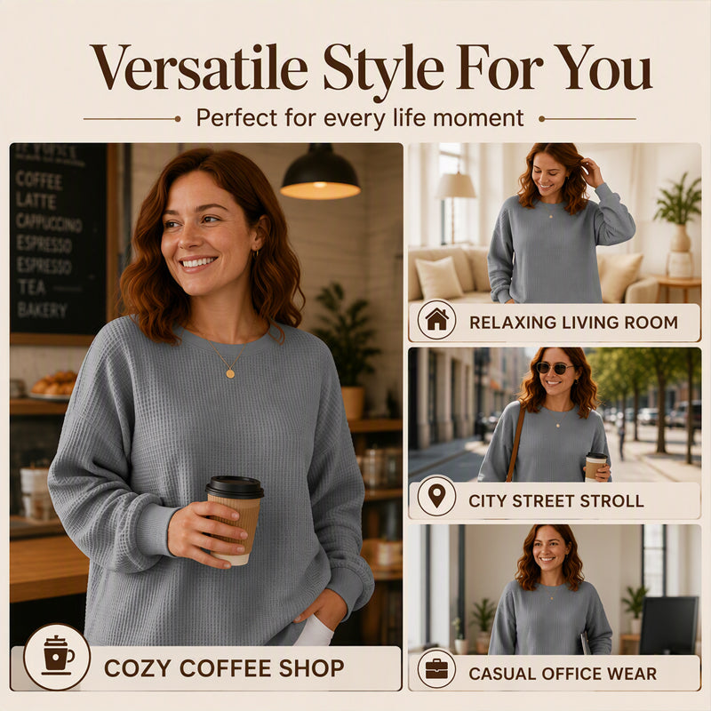💖Nyhet-50% RABATT💖Damernas våffelstickade Loose‑Fit-sweatshirt