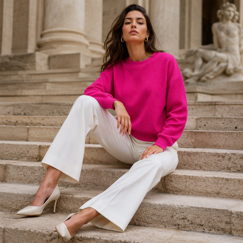 💖Nyhet-50% RABATT💖Damernas våffelstickade Loose‑Fit-sweatshirt