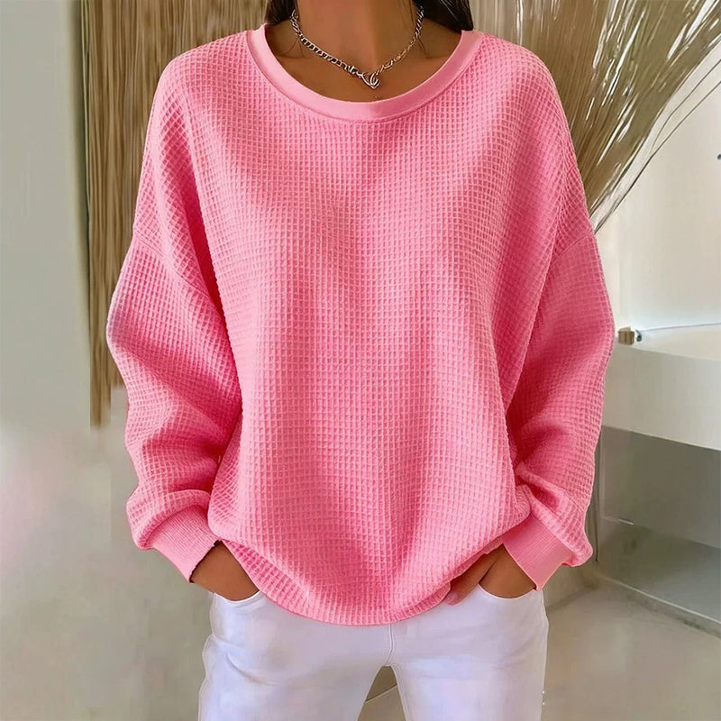 💖Nyhet-50% RABATT💖Damernas våffelstickade Loose‑Fit-sweatshirt