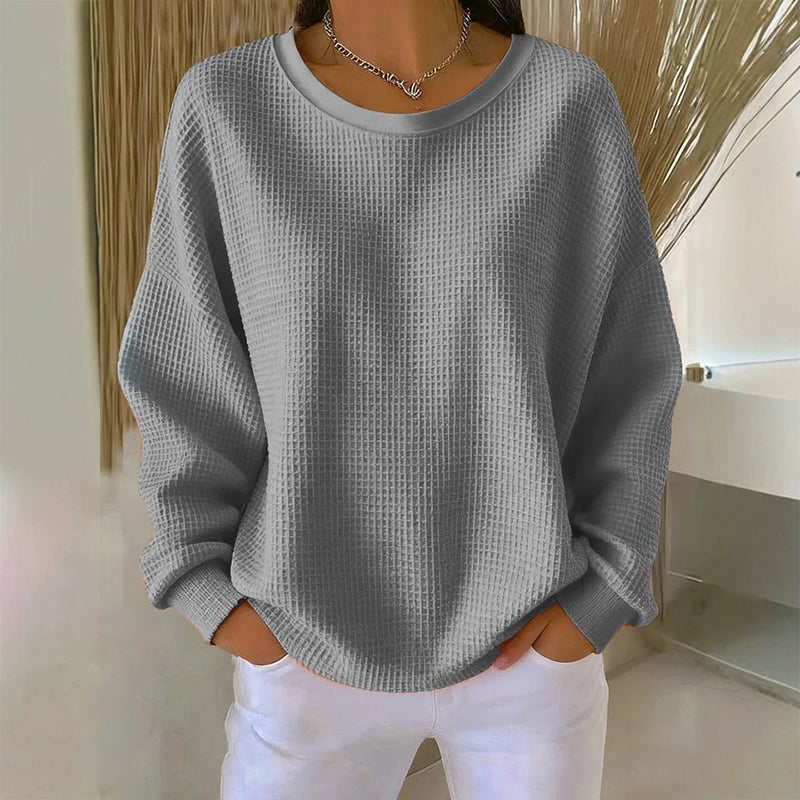 💖Nyhet-50% RABATT💖Damernas våffelstickade Loose‑Fit-sweatshirt