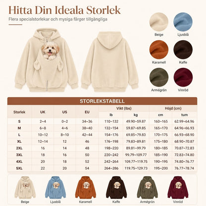 Lös hoodie med känguruficka och dragkedja för husdjur