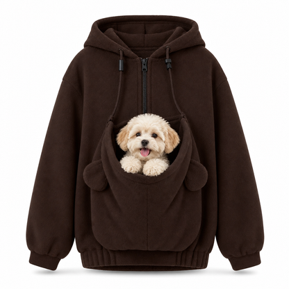 Lös hoodie med känguruficka och dragkedja för husdjur