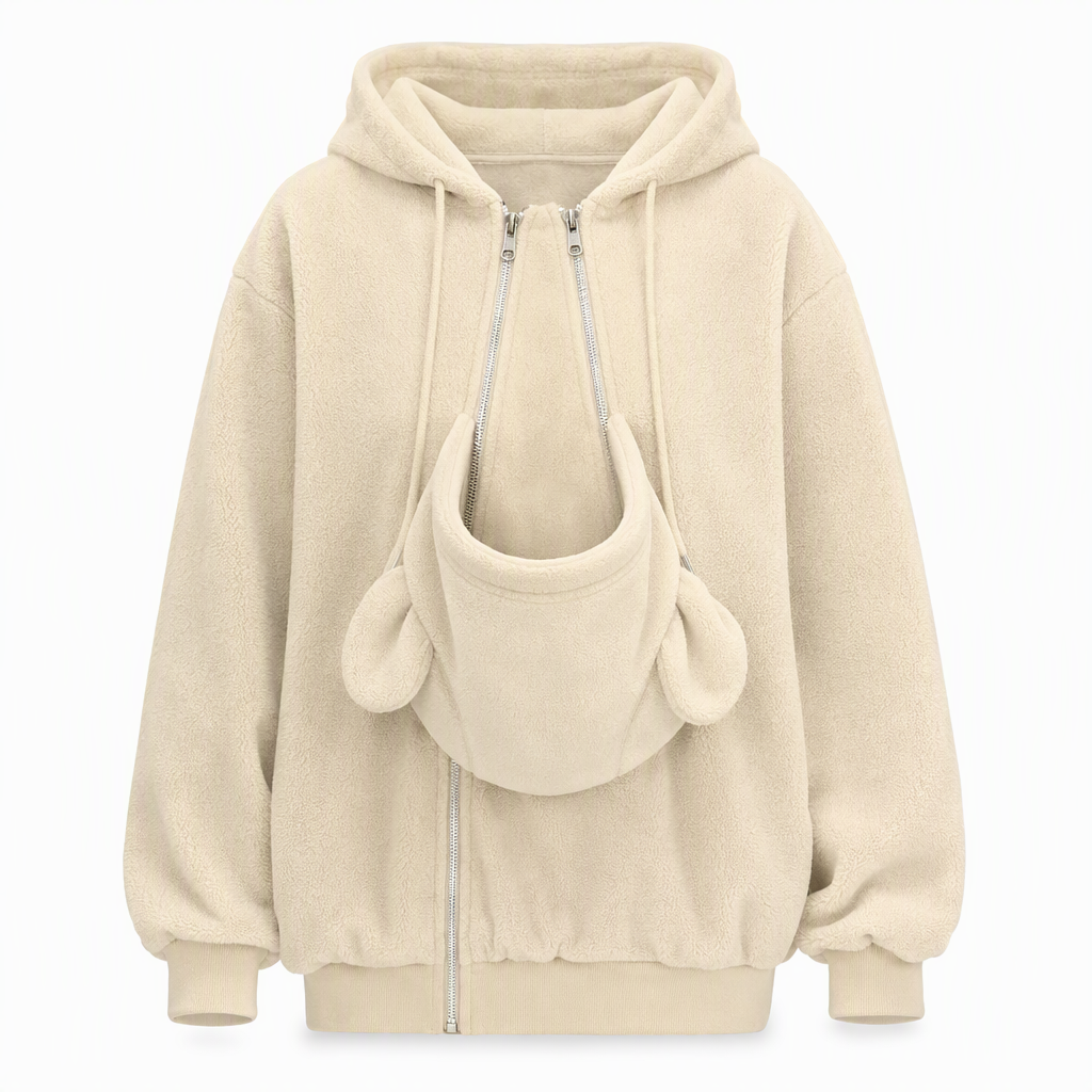 Lös hoodie med känguruficka och dragkedja för husdjur